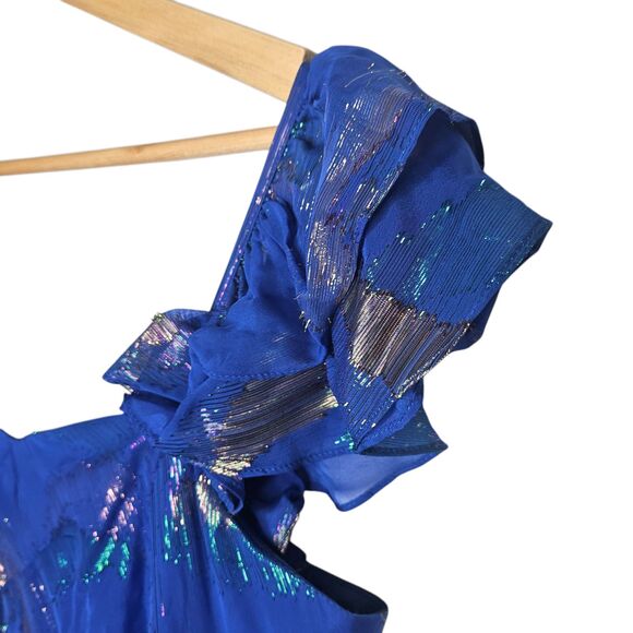 SHOSHANNA Midnight Neva Dress 10 Blue Metallic Ruffled Righteous Gemstones ASOTV - Picture 5 of 11